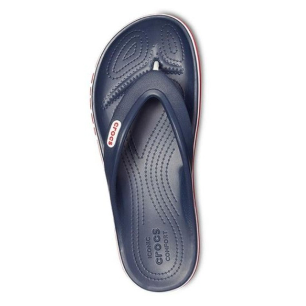 Crocs Bayaband Flip Flops Navy Blue White Red Thong Sandals Womens 9 Mens 7 NWOT - Picture 2 of 7